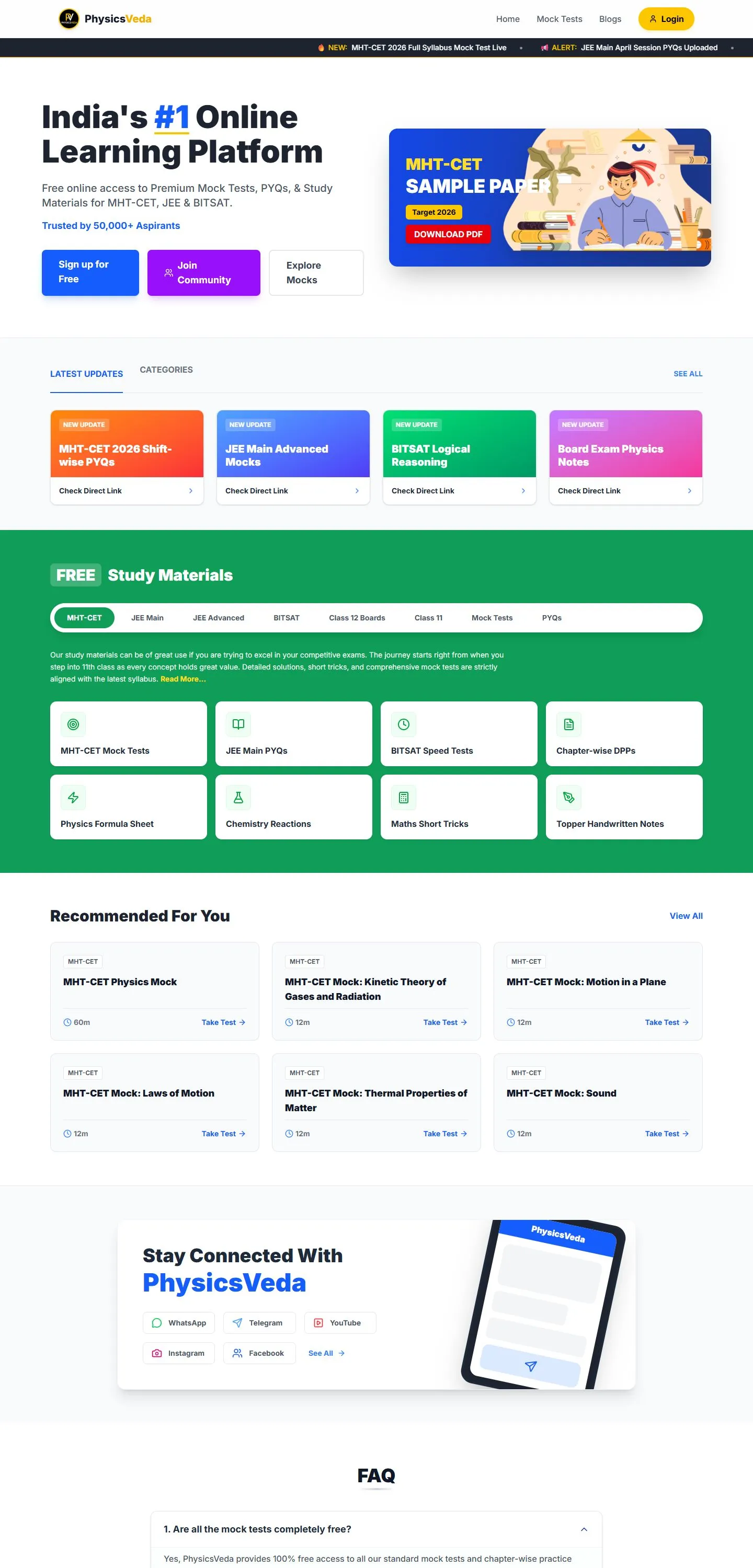 PhysicsVeda website home page, designed and built by Social Vishwa